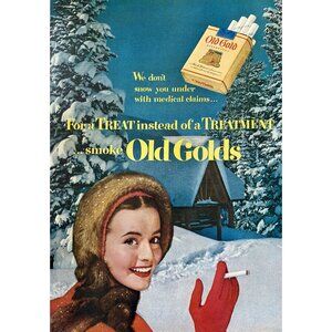 1951 Old Gold Cigarettes Vintage Print Ad Winter Snow Chalet Cabin 50s Wall Art